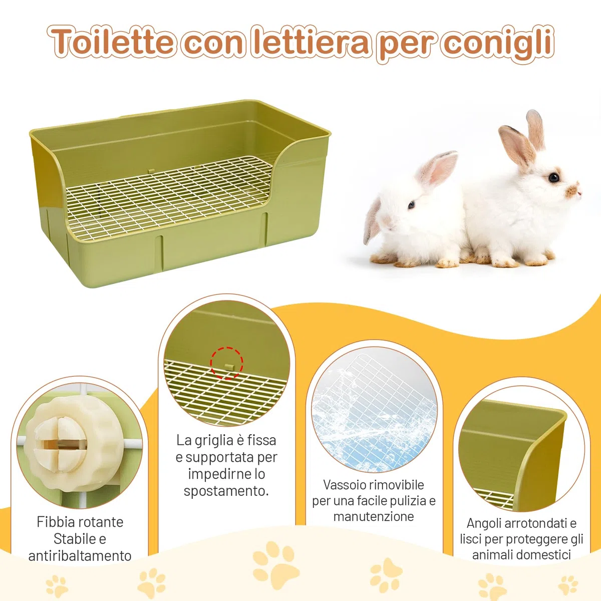 LOVIVER Lettiera per Conigli 40 X 22,5 X 17 Cm, Toilette per Animali Domestici con Un Vassoio Rimovibile, Vassoio per Lettiera Ad Angolo per Coni, Topi, Ratti, Cincillà, Porcellini D'india, Verde
