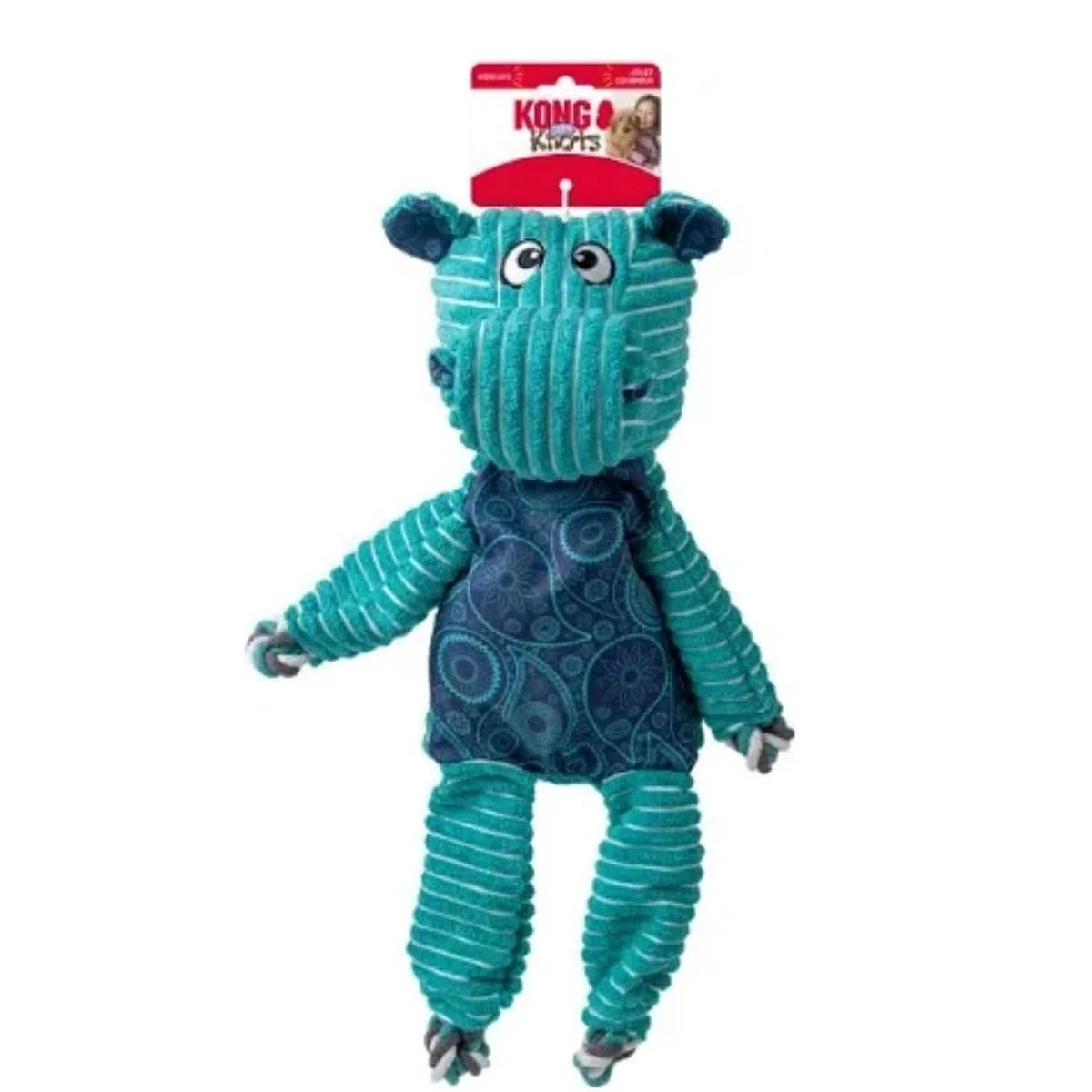 KONG Floppy Knots Jumbo XL ippopotamo giocattolo per cani – Peluche extra large con scheletro di corda annodata, doppio squittio, imbottitura minima, morbido e resistente per tiro, flopping e coccole