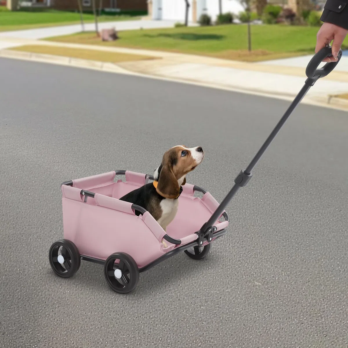 Mini carrello per cani per animali domestici, passeggino per cani pieghevole, carrello della spesa con manico estraibile per esterni, per cani e gatti fino a 10 kg (rosa)