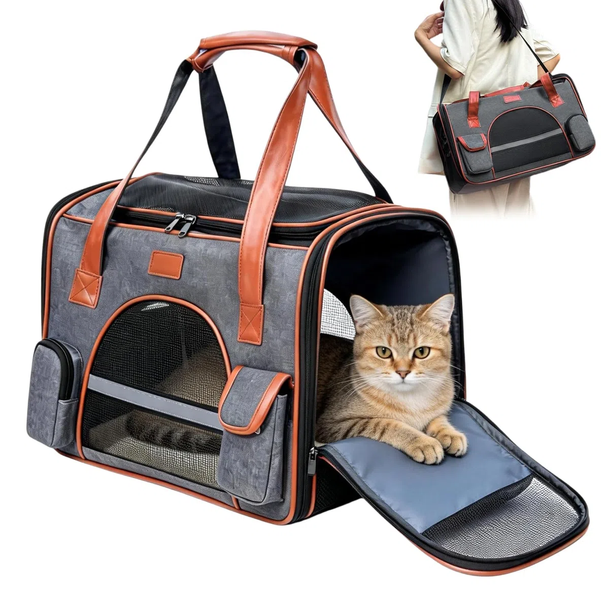 Borsa da Trasporto per Gatti e Cani, Borsa per il Trasporto di Gatti e Cani fino a 6,5 kg, Trasportino per Gatti con Spallacci e Maniglia, Borsa Pieghevole per Piccoli Animali Domestici Gatti e Cani