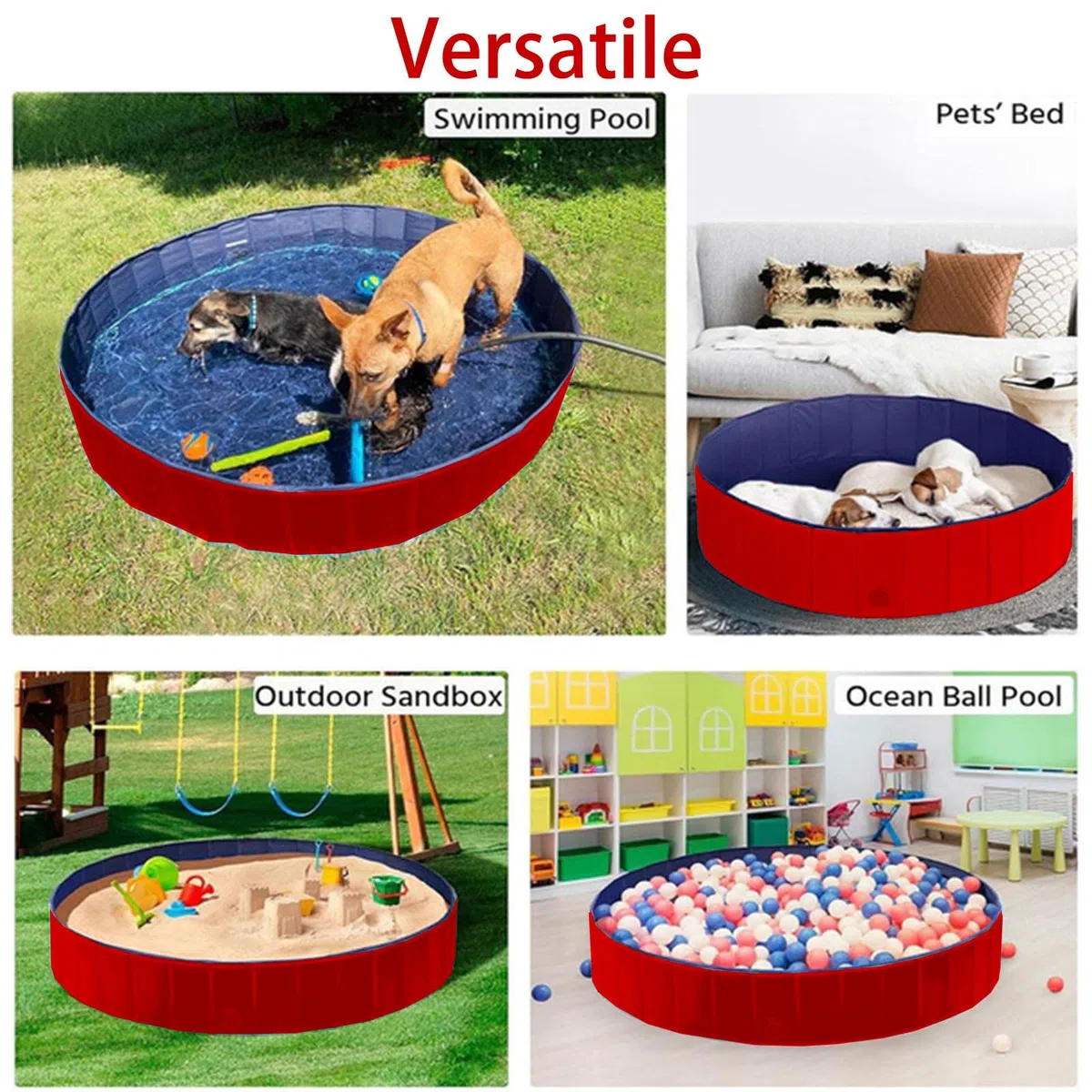 Piscina pieghevole per cani, 60 x 20 cm, piscina per animali domestici, antiscivolo, portatile, in PVC, rosso