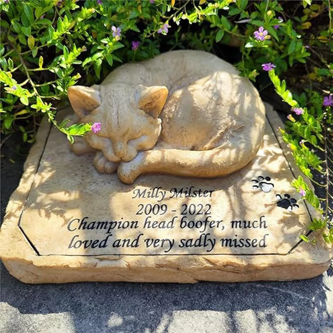 JHB Pietre Commemorative Personalizzate per Gatti, lapide 3D con Statua di Gatto Addormentato, lapide per Gatti, marcatori di tombe per Gatti, Regali commemorativi per Gatti.