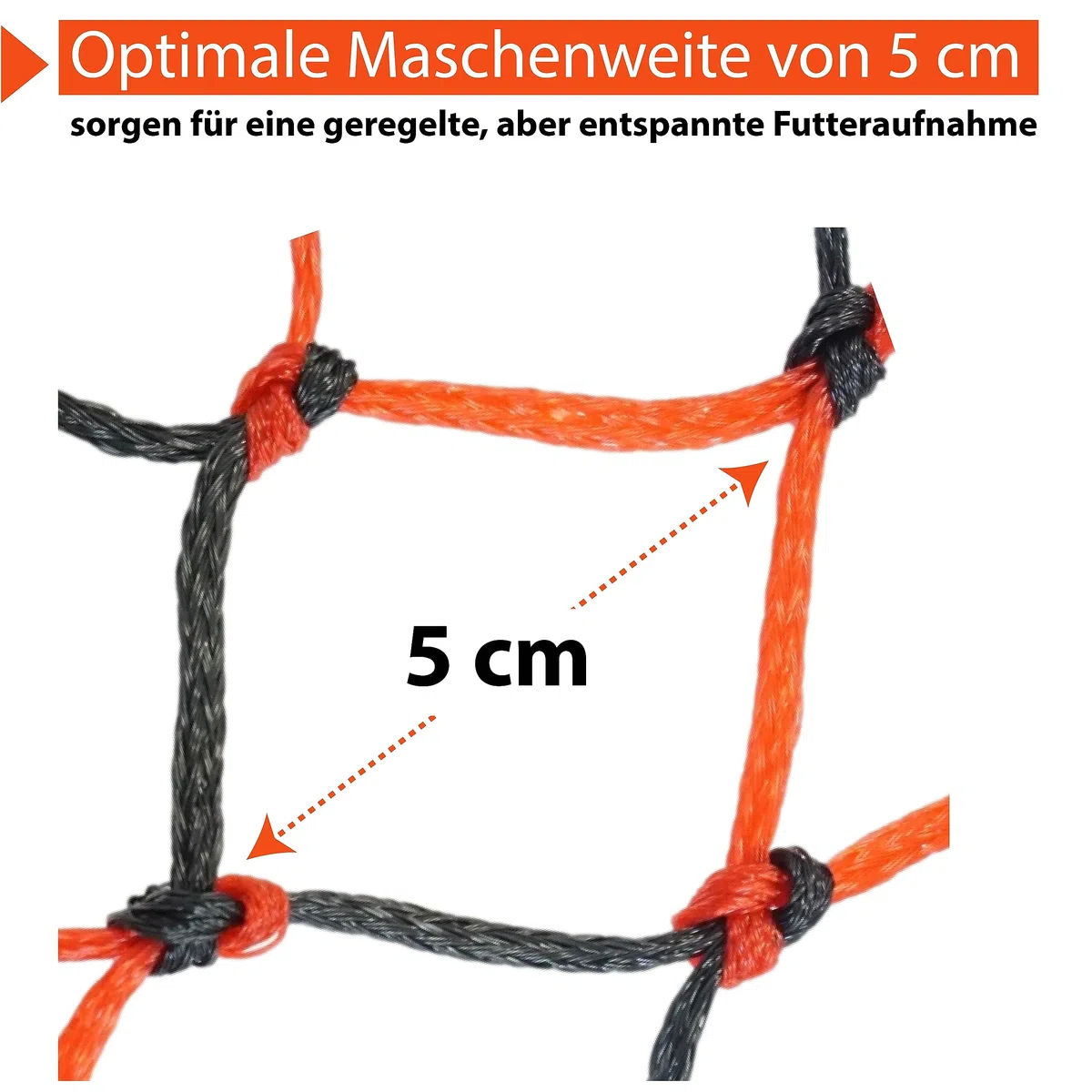 Rete da fieno extra grande per cavalli, 5 x 5 cm, maglie adatte alle specie, migliore digestione, sacco da viaggio, per pony, cavalli giovani, capre (2 nero-rosso)