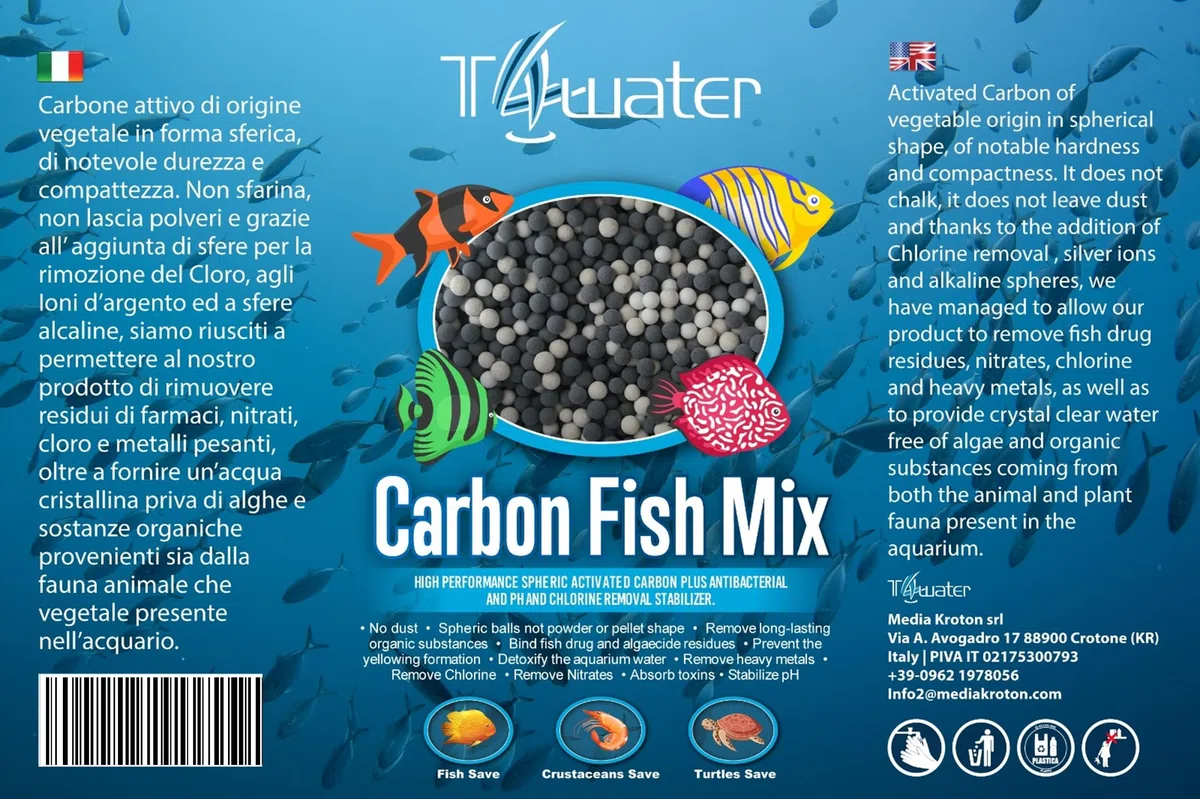 Carbon Fish Mix, Miscela di carbone attivo, Cloro removal, antibatterico, regolatore pH. (1000, Grammi)