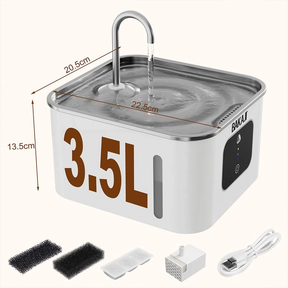 BAKAJI Dispenser Erogatore d'Acqua da 3.5 Litri Intelligente con Sensore per Animali Domestici, Distributore Automatico Fontanella Acqua per Cani e Gatti con 2 Modalità e Autonomia Prolungata