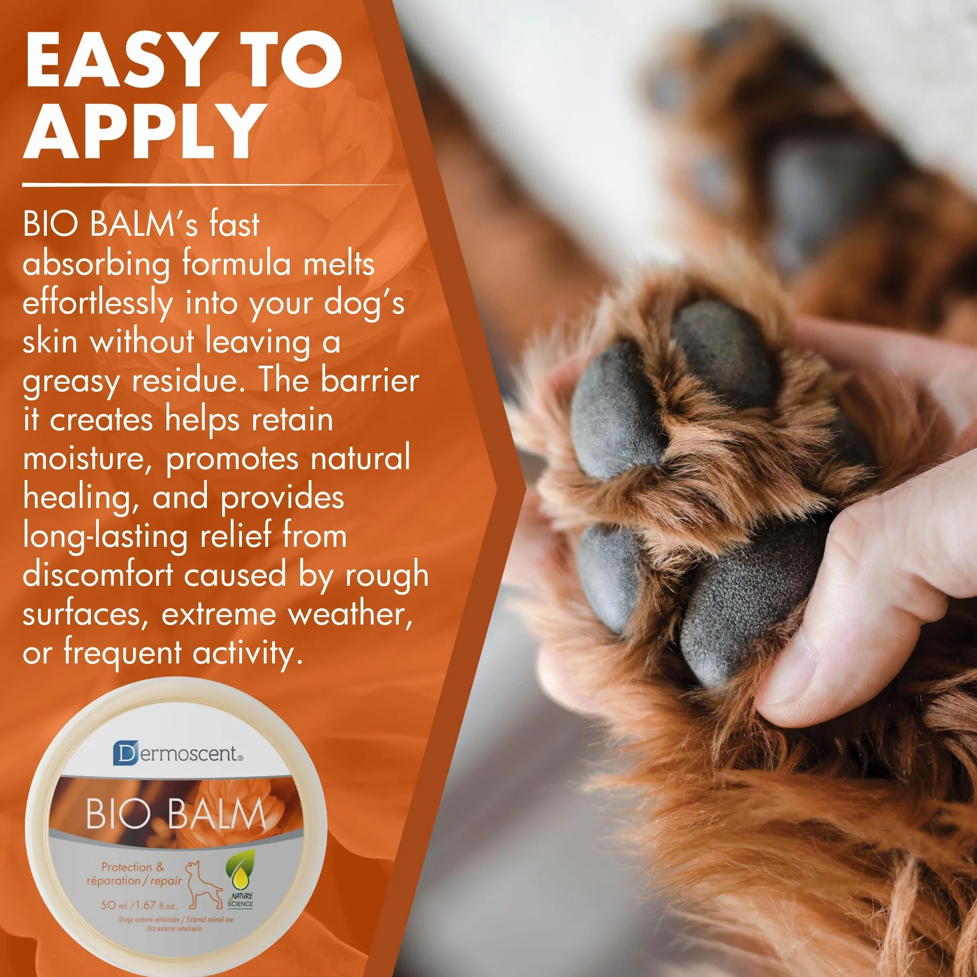 Dermocent | Balsamo Biologico | Balsamo per zampe di cane | Idratante organico per zampette, naso e gomiti | Sollievo dalla pelle pruriginosa del cane | Lenisce le zampe sensibili | 50 ml