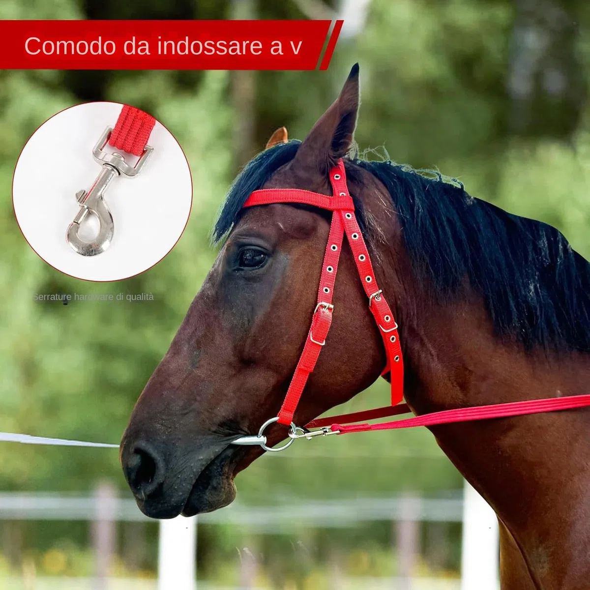 Briglia Per Cavallo - Testiera Per Briglia Da Equitazione, Redini Regolabili Antistrappo Per Adulti | Forniture Per Capezzina Per Filetto Equestre | Redini Rosse Con Doppia Fettuccia Per Uso A Lungo T