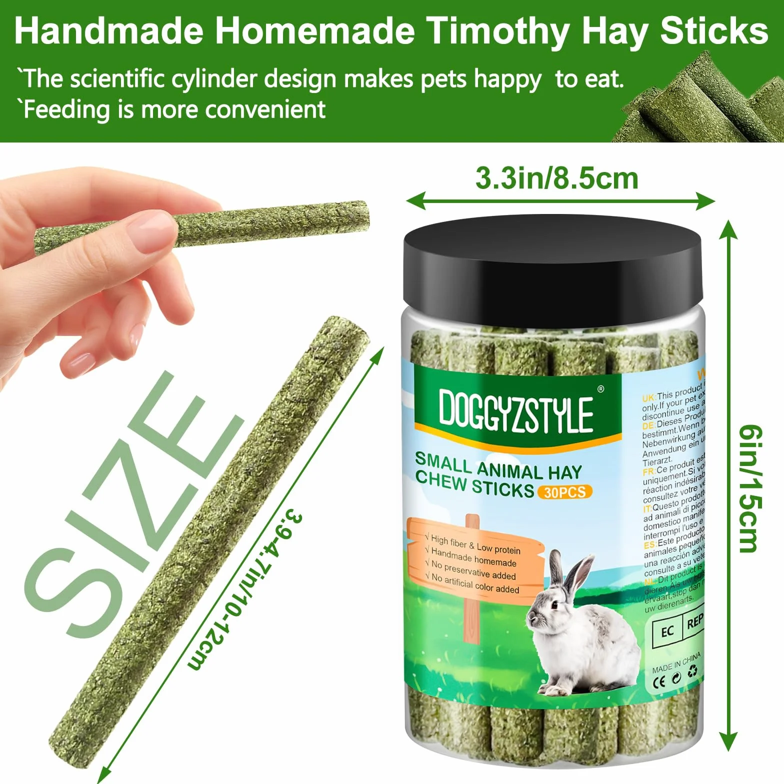 30Pcs Coniglio Tratta Timothy Hay Sticks,Fieno Di Timothy Naturale Per Coniglio,Porcellini D'India, Cincillà,Criceti,Giocattoli Da Masticare Fatti A Mano Per Conigli Cibo Per Conigli