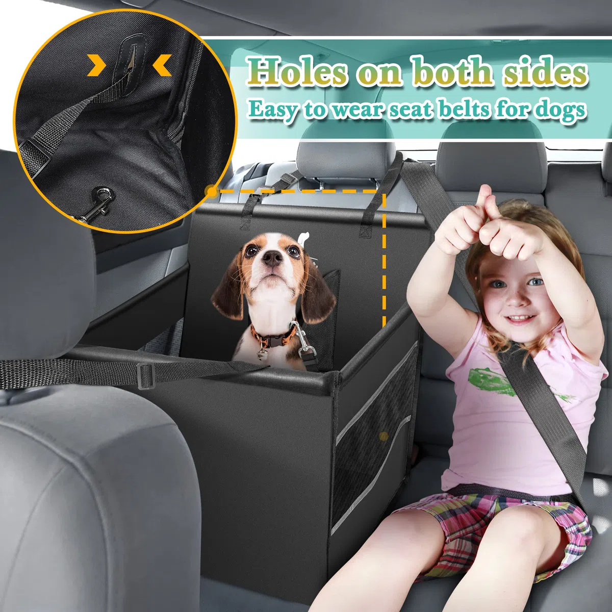 Seggiolino Auto per Cani con cintura di sicurezza, Seggiolino Auto per cani di piccola e media taglia, Coprisedile Impermeabile, Resistente agli Strappi, lavabile in lavatrice, 50x50x47cm