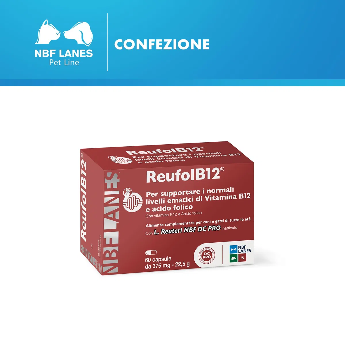 NBF LANES | ReufolB12 Cane e Gatto, 60 Capsule Appetibili, Supporto Vitamina B12 e Acido Folico Intestinale