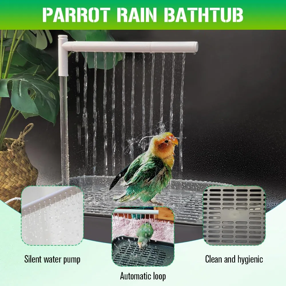 Vasca da Bagno per Uccelli, Vasca da Bagno Automatica per Pappagalli, Uccelli Doccia a Circolazione d'Acqua, Vasca da Bagno Automatica per Uccelli con Rubinetti Multipli per Uccelli Budgie
