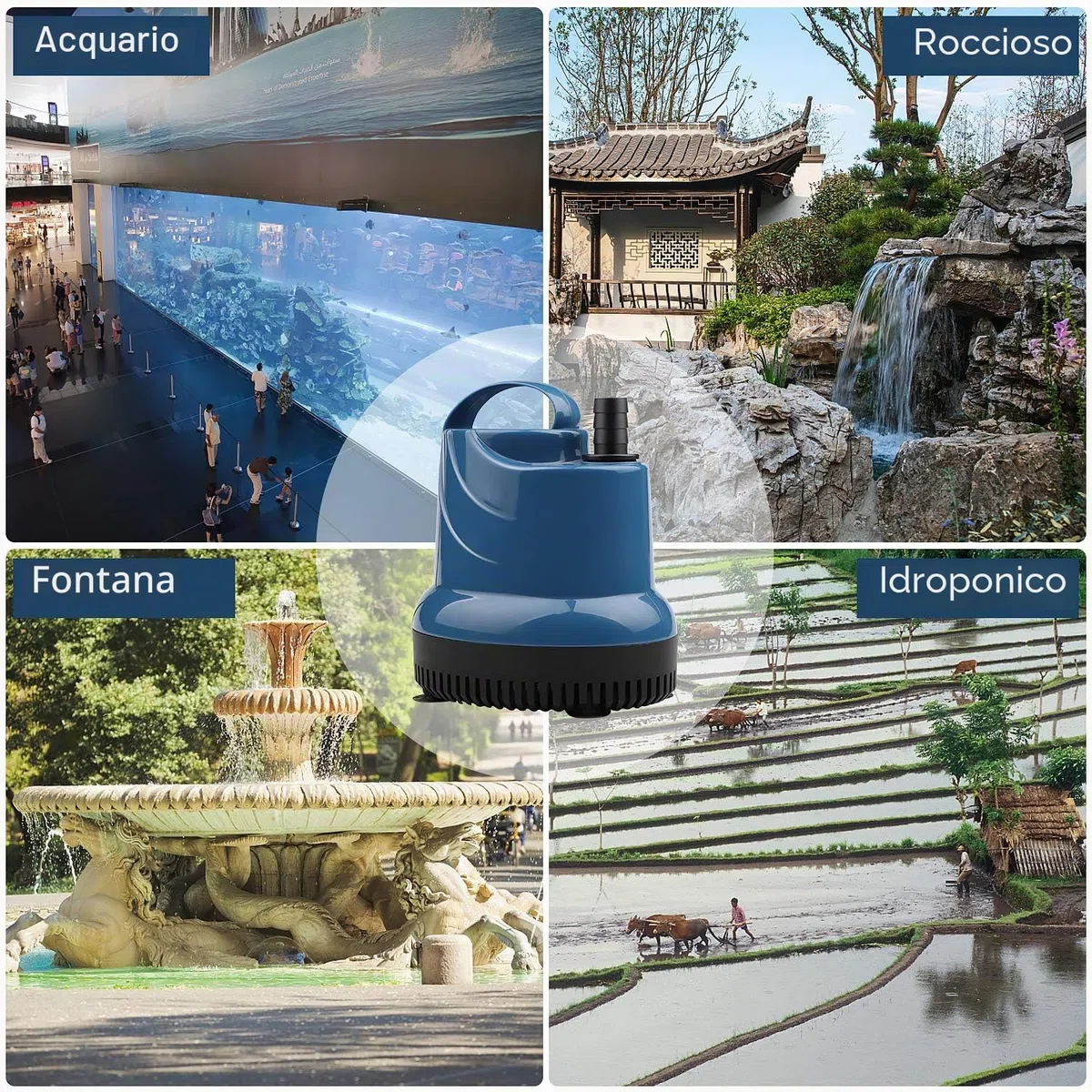 EXLECO Mini Pompe À Eau Submersible 1500L/H 20W 230V Pompa Sommergibile Pompa Acqua con Spina Pompa Fontaine Hauteur de Refoulement 1,6 M Câble 1,8M pour Jardin, Aquarium, Étang