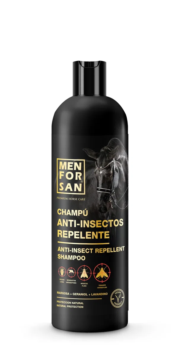 MENFORSAN Shampoo insetto-repellente per cavalli, 1L : Con margosa, geraniolo e lavandina : BIO, 100% naturale : PREMIUM HORSE CARE