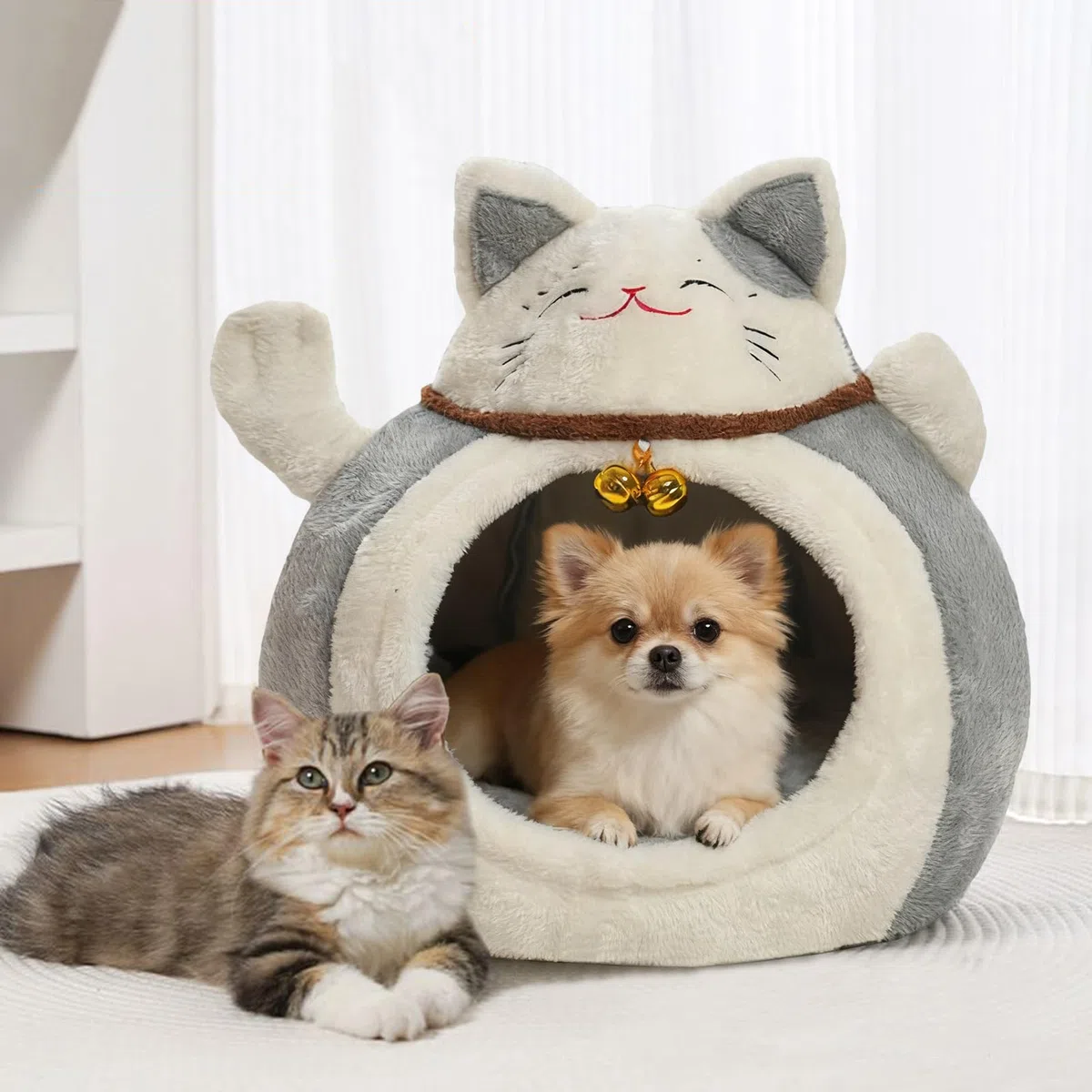 Cuccia per Gatti Invernale per Ambienti Interni, Cuccia Semi-Chiusa Per Cuccioli, a Forma di Cupola per Gatti, Per Inverno Casa Appartamento Sonno Notturno Pisolini Diurni Periodo di Recupero