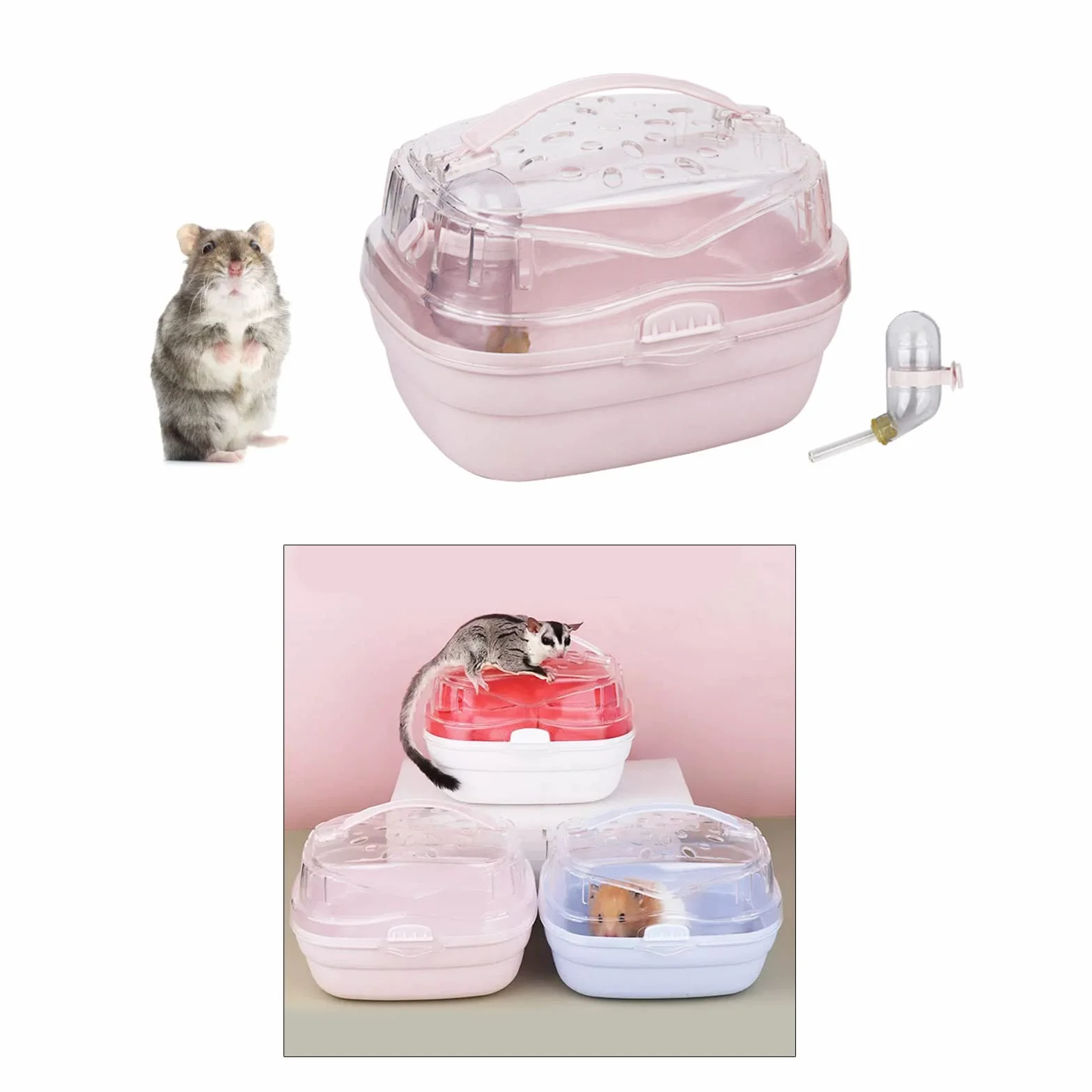 hero-s Trasportino criceto, gabbia portatile da viaggio, piccoli animali, con bottiglia d'acqua, borsa per porcellini d'India