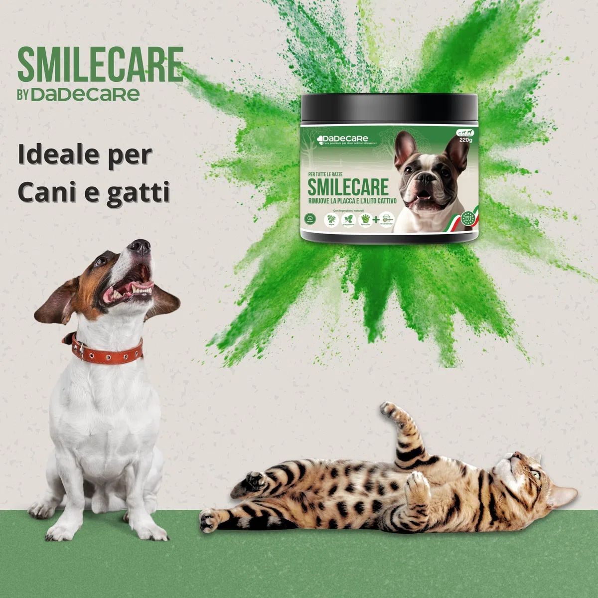Smilecare - Polvere per alito cattivo 220 g alga Kelp - Alternativa naturale per cani e gatti, migliora il respiro, riduce il tartaro, prevenzione problemi dentali - senza spazzolatura quotidiana