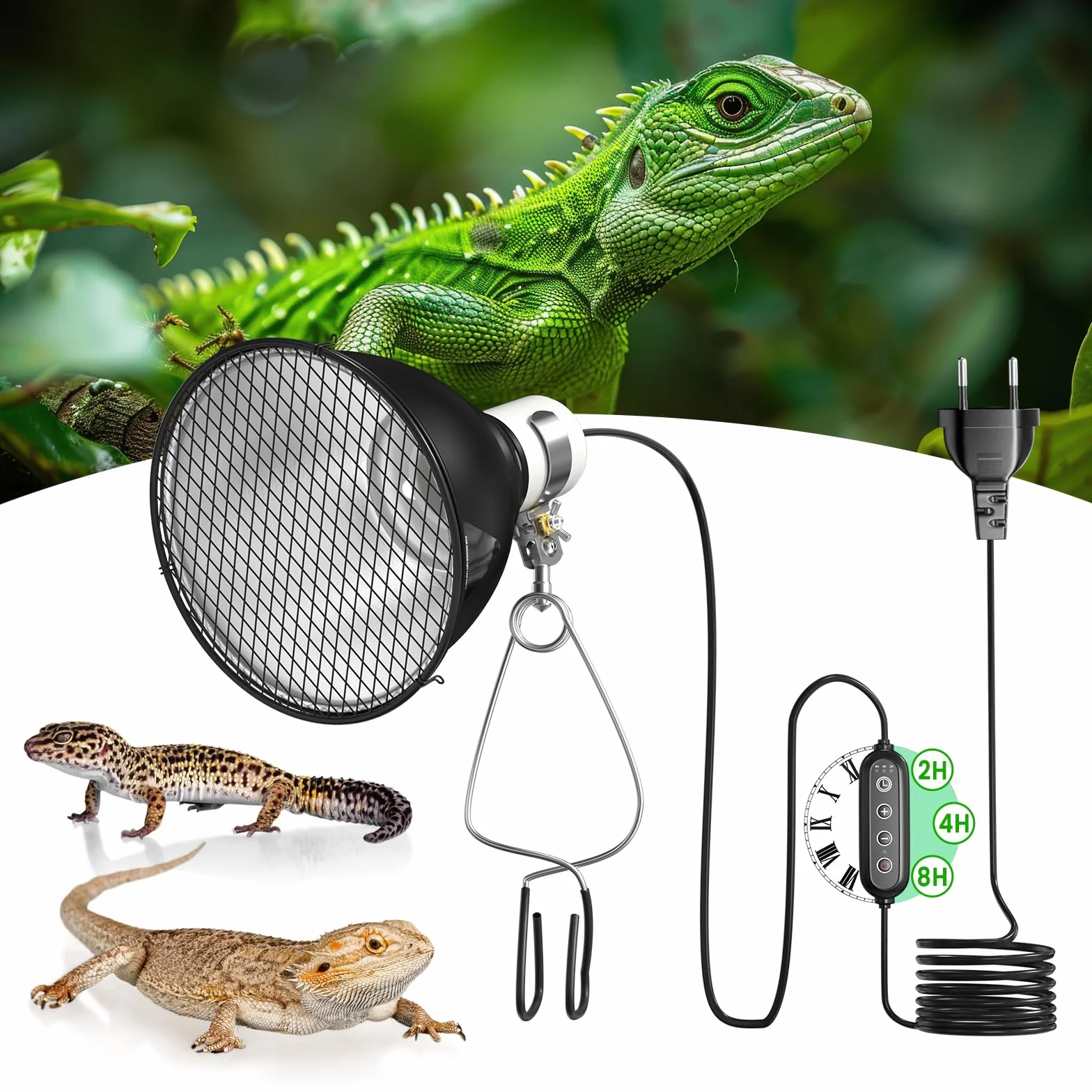 GlowUp Portalampada Riscaldante con Timer e Dimmer per Tartarughe e Rettili, Riflettore E27 100W per Lampadine UVA/UVB e Infrarossi (Senza lampadina)