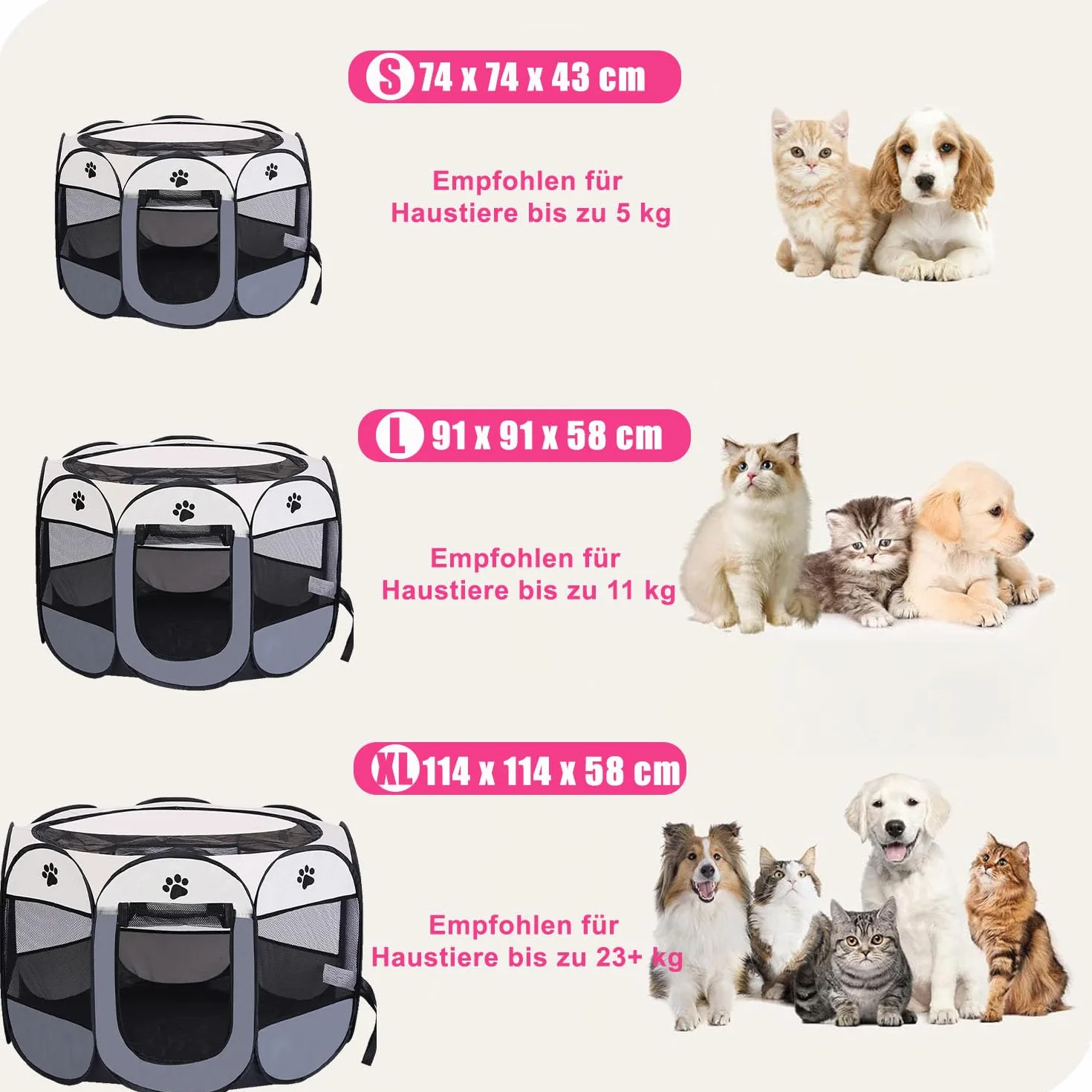 Beccucciolo portatile, 91 x 91 x 58 cm, pieghevole, per casa, cuccioli, telo impermeabile Oxford per cani, gatti, conigli, rosa