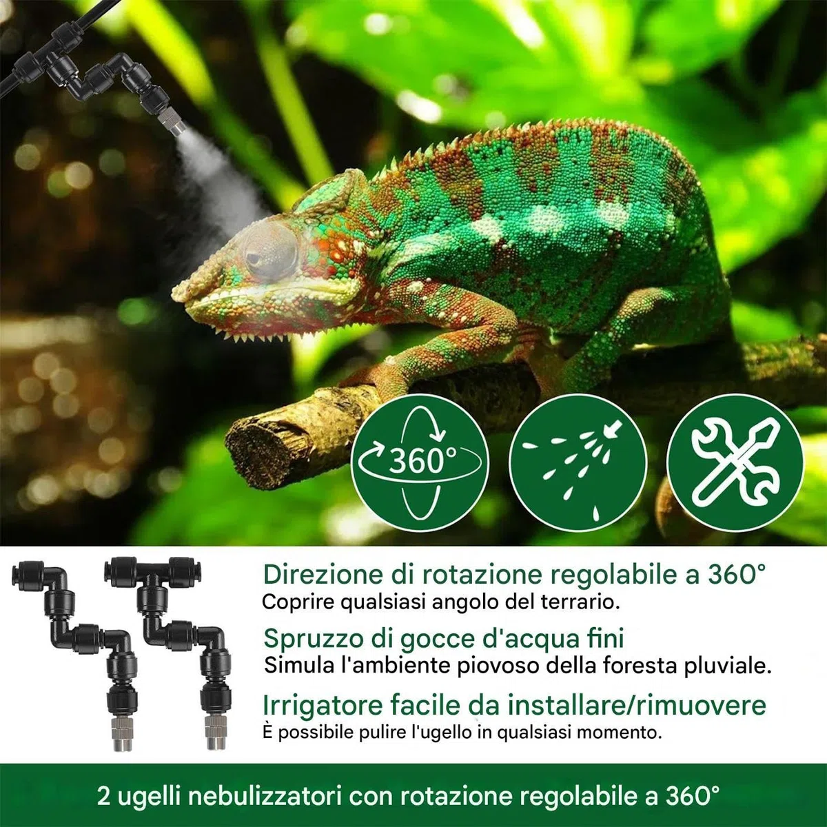 Umidificatore per Terrario - Spruzzatore Automatico con Timer per Rettili | Nebulizzatore Portatile Con Ugello Regolabile 360 Gradi Per Piante Camaleonte Rana Serpente