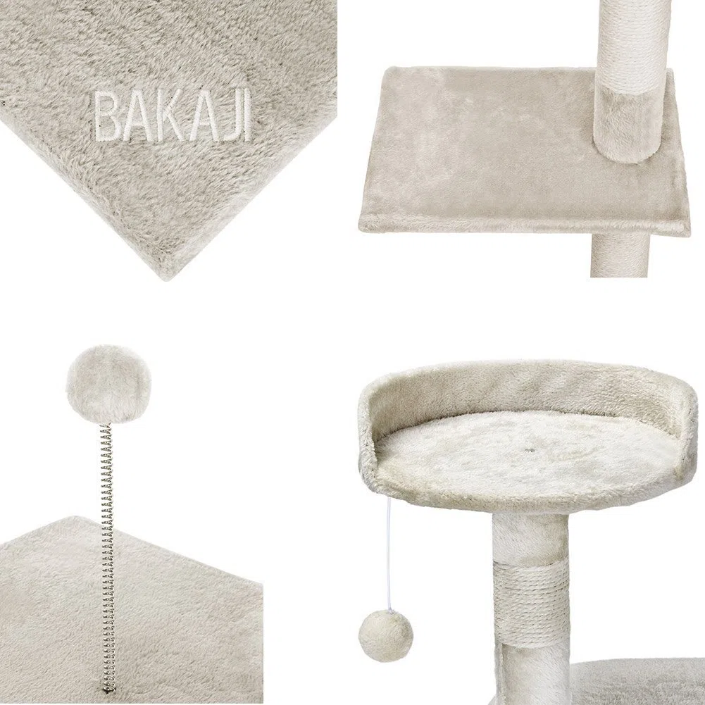 Bakaji Albero Tiragraffi per Gatti in Sisal e Peluche Parco Giochi Gatto con Cuccia Pali Graffiatoio e 3 Piattaforme Dimensioni 112 x 67 x 55 cm (Crema)