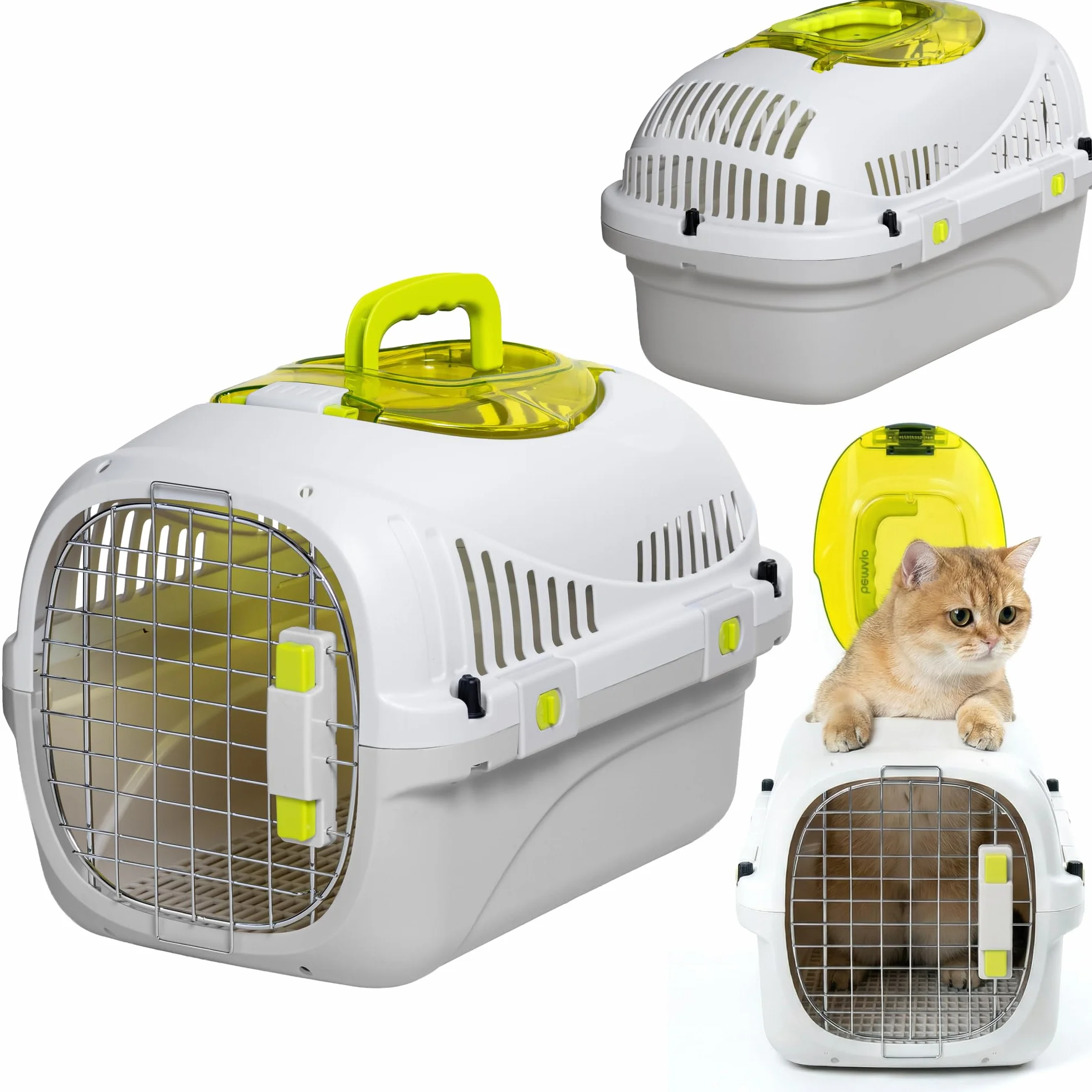 SAFY Trasportino Rigido per Gatti e Cani fino a 5 kg per Auto, Ventilato, Facile da Pulire, con Apertura Superiore per Controllo, Maniglia, Porta in Metallo con Doppia Sicura e Ciotola Inclusa