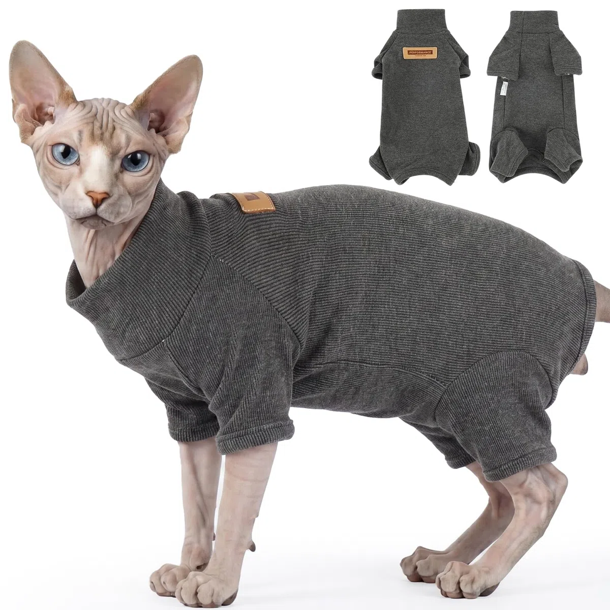 Body gatto post operatorio, tuta recupero gatto anti leccamento 4 zampe, body gatto sterilizzazione, tuta gatto polare caldo, ideale per sphynx gatto senza pelo, Grigio Scuro S