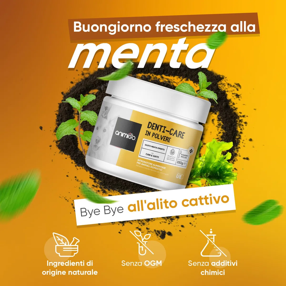 Pulizia Denti Cane e Gatto 350g in Polvere con Dosatore, Antiplacca e Antitartaro, Comoda Alternativa al Dentifricio per Cani Senza Risciacquo per Alitosi Gatto Cane, Sciogli Tartaro per Cani e Gatti
