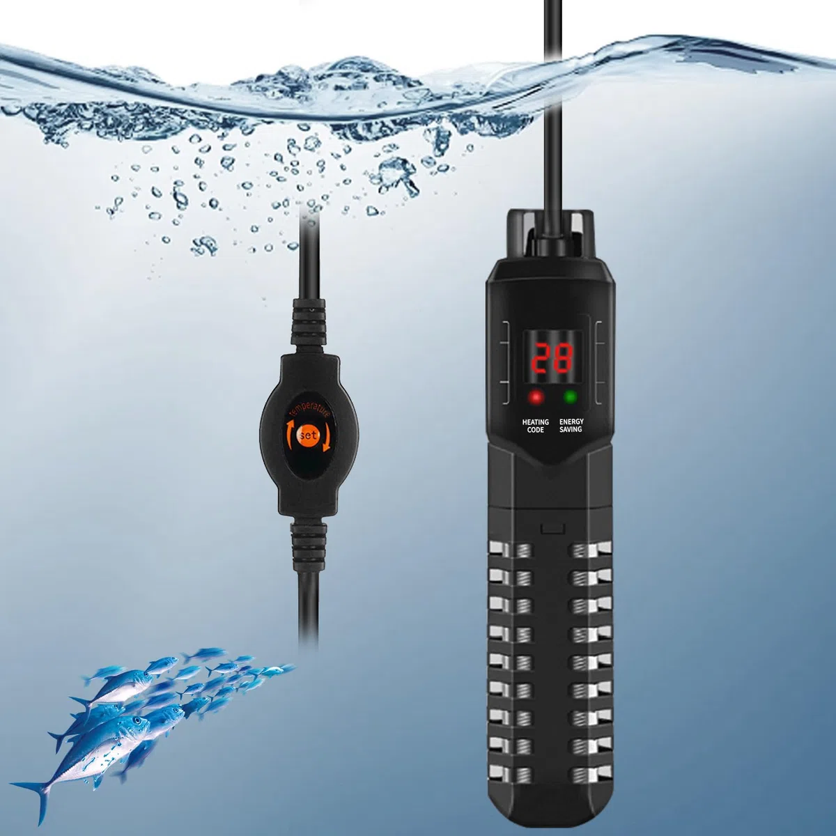 HUIZHOU Riscaldatore per Acquari (15-34 °C), Riscaldatore Regolabile per Acquari 100-300 W, Riscaldatore Termostatico Ad Alta Potenza per Acquari e Vasche per Pesci (200W)