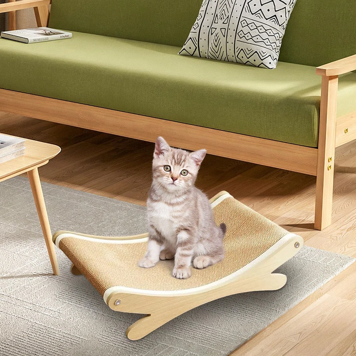 F Fityle Tiragraffi per Gatti in Sisal con Struttura in Legno, Cuccia e Lettino