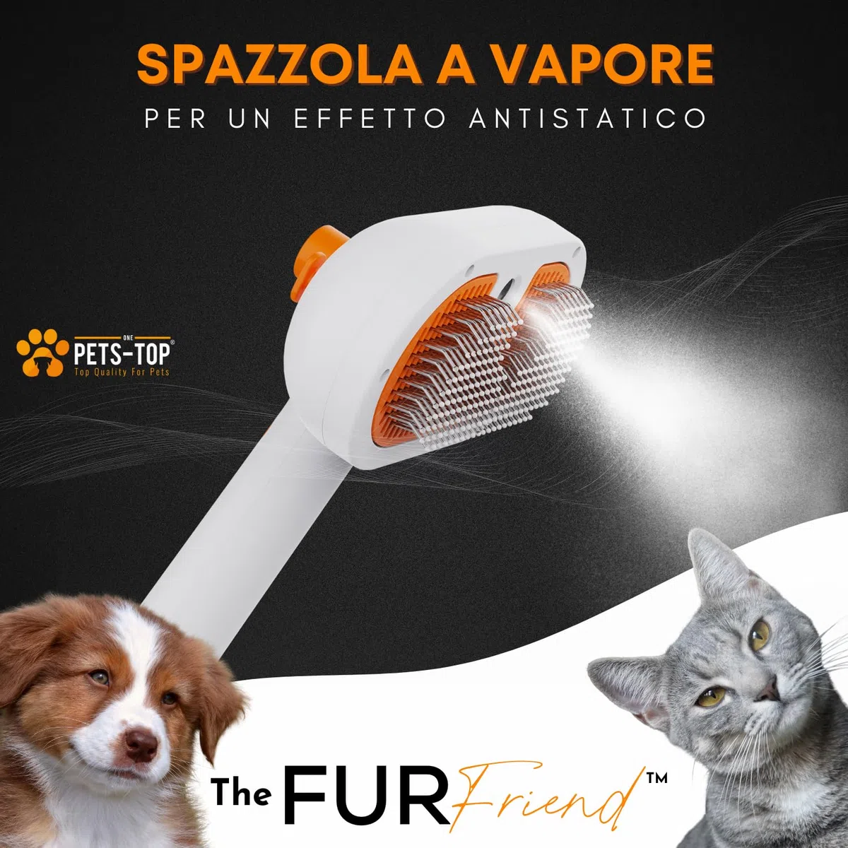 One PETS-TOP Spazzola A Vapore per Gatti – Spazzola Per Gatti Cani – Pelo Lungo e Corto – Lisciatura Autopulente – Vapore per Rimuovere Peli Aggrovigliat – Cat Steamy Brush
