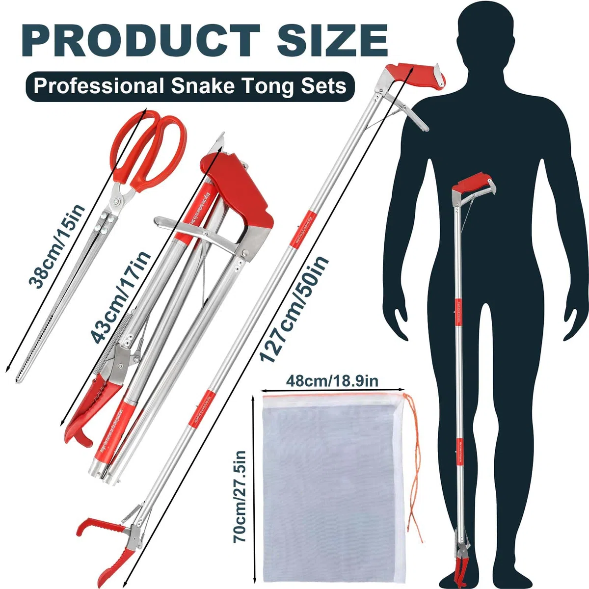 Set di pinze a serpente multifunzione da 127 cm, con bocca larga, pinza a serpente in acciaio inox con manico antiscivolo