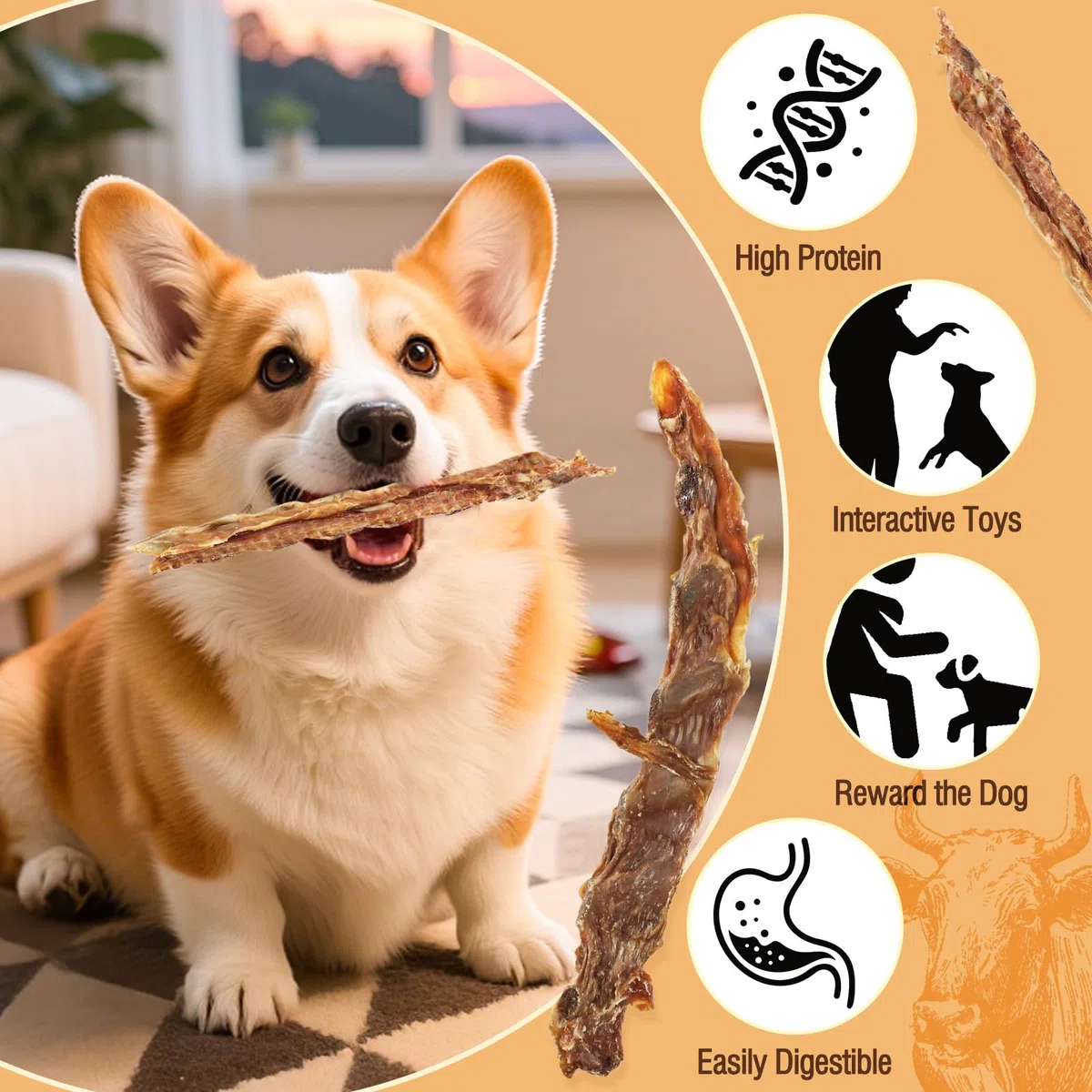 Carne di manzo costola ossa Cane tratta,100% naturale costola ossa mastica manzo da erba mangiato bovino,Lunga durata cane masticare ossa per masticatori aggressivi,150G (150G)