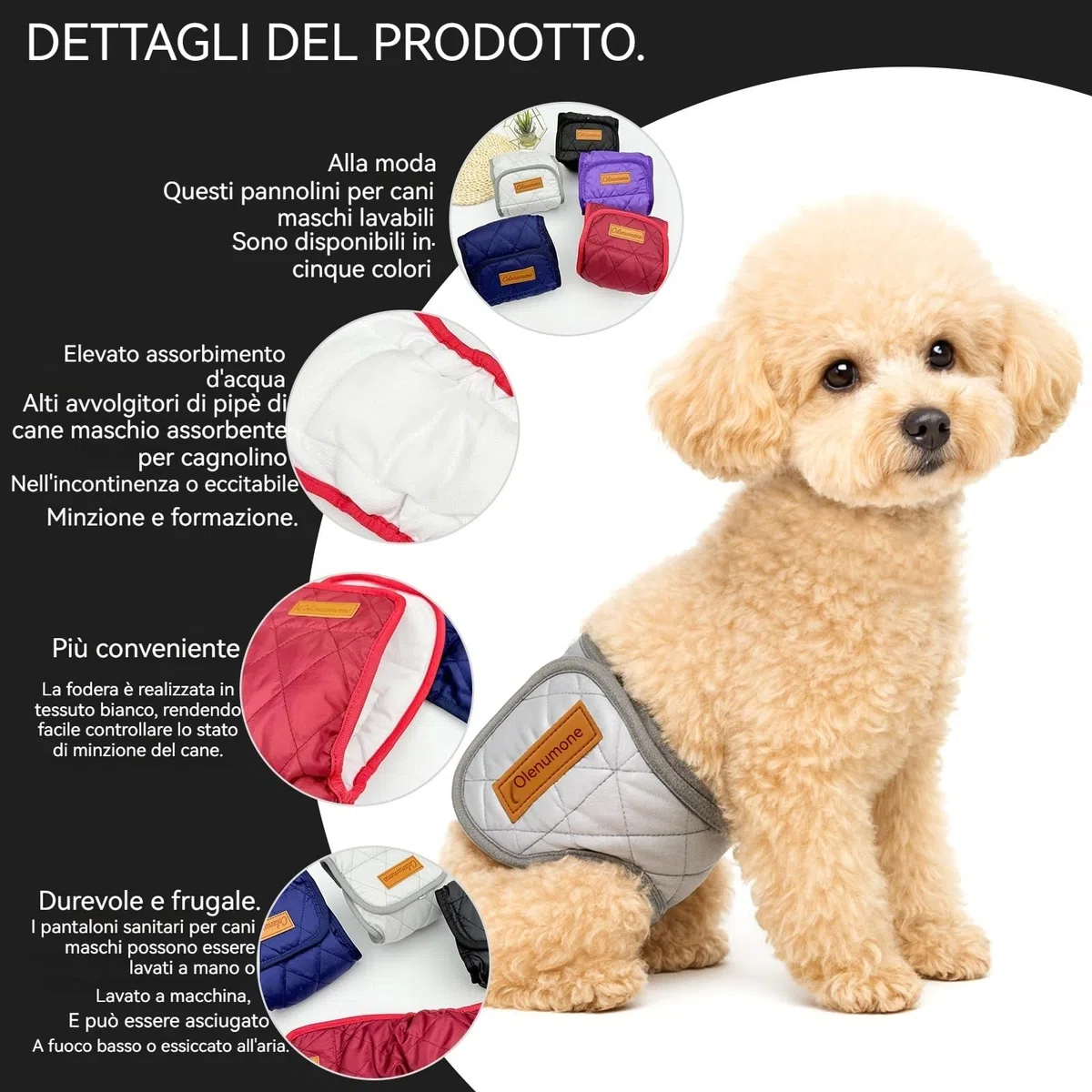 5 confezioni di pannolini lavabili e riutilizzabili per cani, fasce per pancia per cani maschi, fasce ultra-assorbenti trapuntate a prova di perdite per addestramento e incontinenza, 5