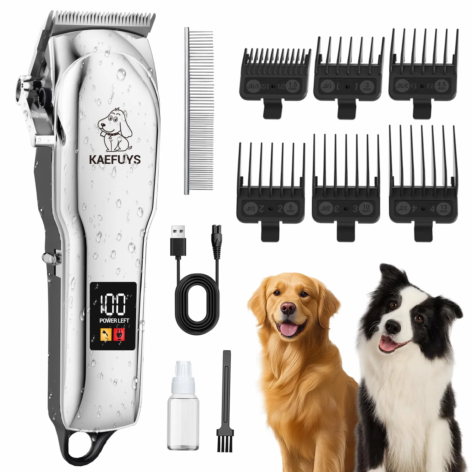 KAEFUYS Tosatrice per Cani Pelo Lungo Professionale Motore Potente 7000 RPM Display LED e Impermeabile IPX7 Tagliacapelli per Animali Domestici Pelo Lungo e Folto con Design Wireless per Cani e Gatti