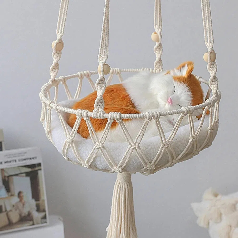 Amaca per gatti in stile bohémien, intrecciata a mano, fino a 5 kg