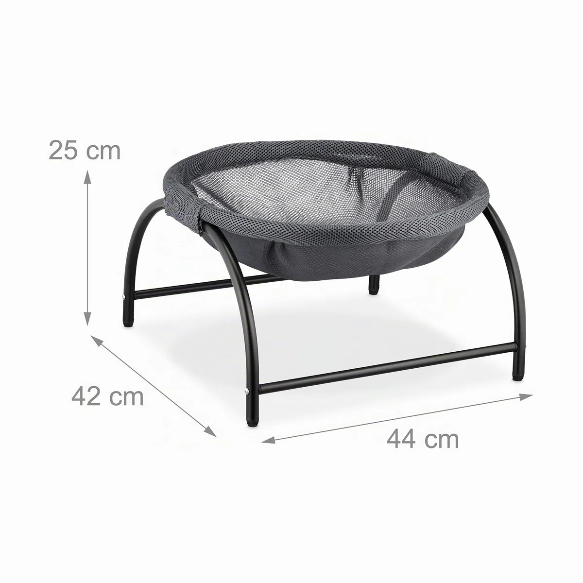 Relaxdays Letto ad Amaca per Gatti e Cani Piccoli, Cuccia Rialzata Animali Domestici, HLP 25x44x42 cm, Grigio Scuro Nero