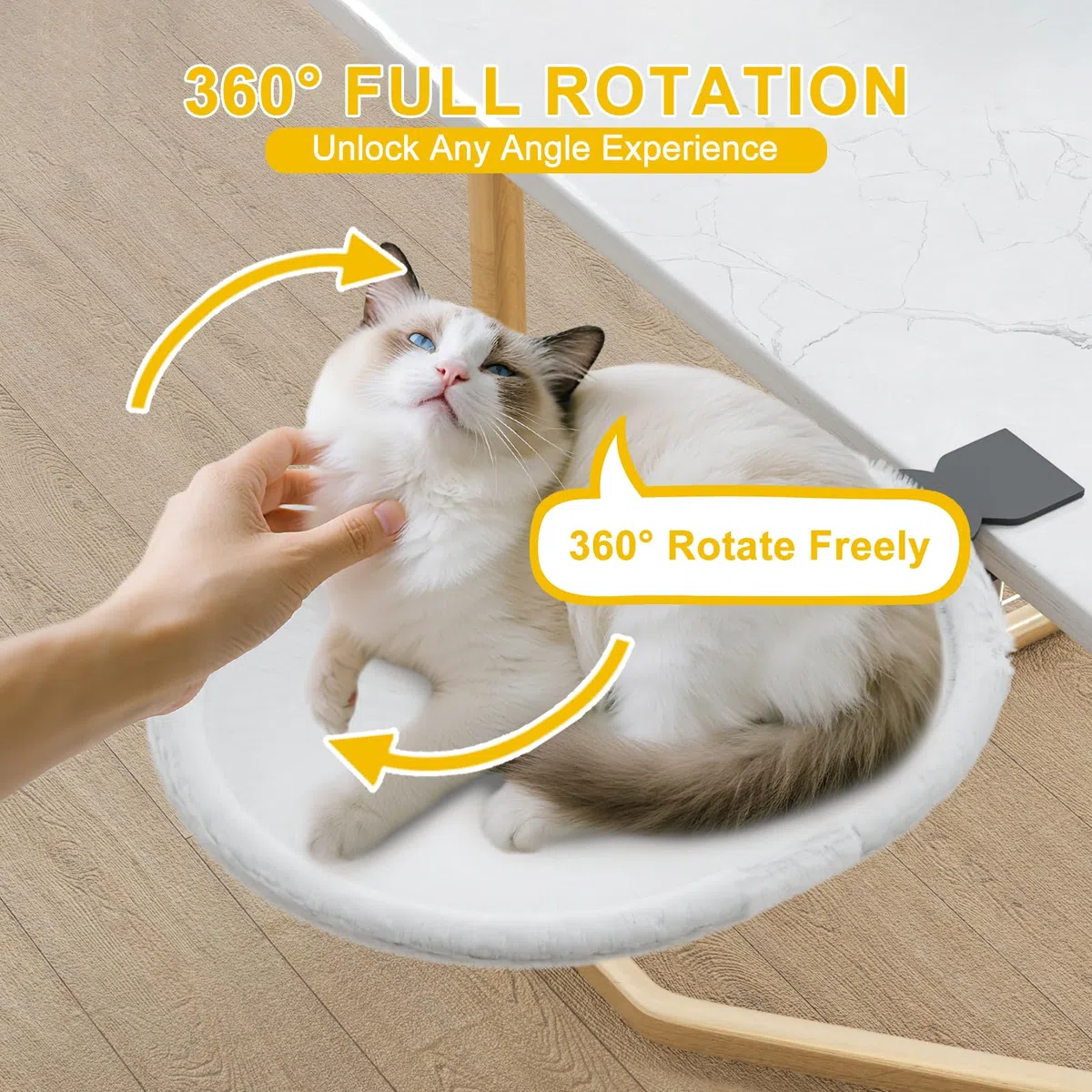Yuning Lettino per Gatti da Scrivania Rotazione a 360°,Cuccia per Gatti da Scrivania per Ufficio e Lavoro,Amaca per gatti da Interni con 2 Lavabile Tappetini per Animali Domestici Fino a 20 kg(Grigio)