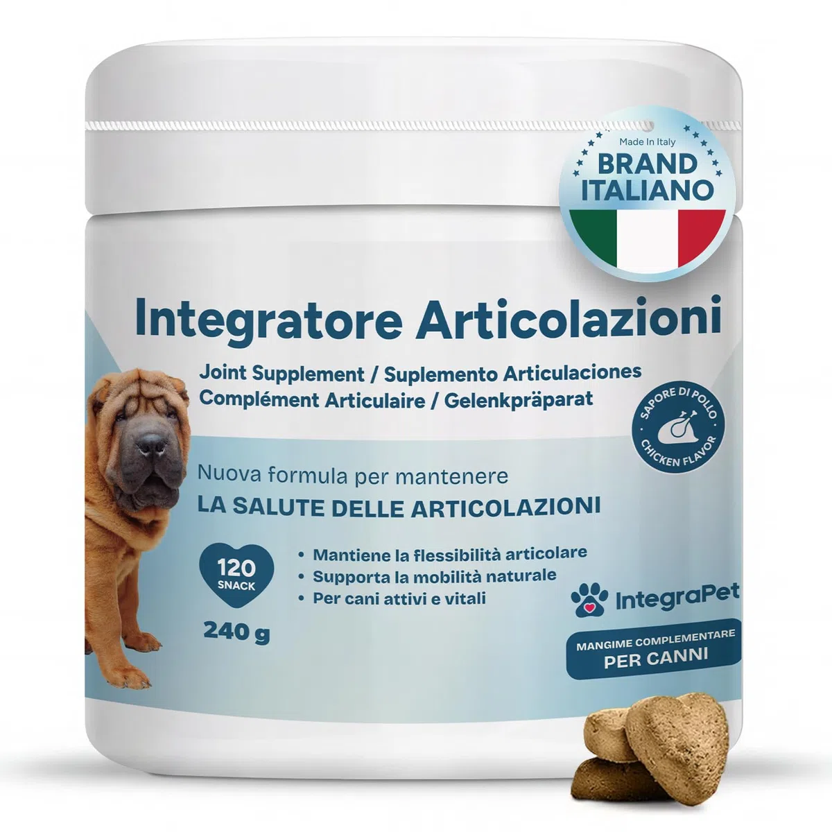 Integratore Articolazioni per Cani – Integratori Articolazioni Cani con Collagene e Magnesio, Glucosamina e Acido Ialuronico, 120 Snack Masticabili per Mobilità e Ossa