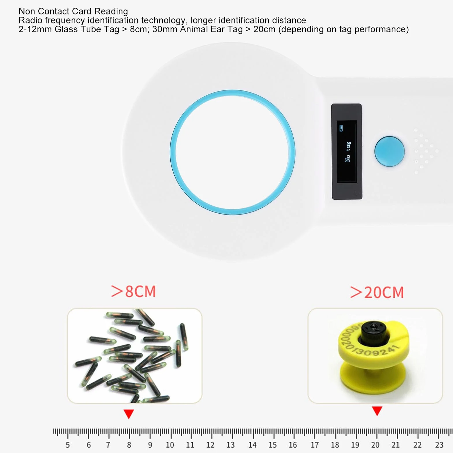 Scanner per Lettore di Microchip per Animali Domestici, Scanner ID Chip per Animali Domestici RFID con 128 Registrazioni di Archiviazione Dati, Scanner per Etichette Animali