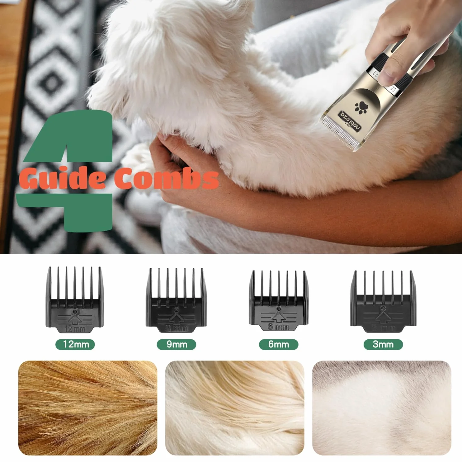 Nobleza - Tosatrice per Cani Kit Tosatrice per Cani Professionale Ricaricabile Grooming Clipper per Peli Spessi, Lunghi e Ricci, 2 Velocità Regolabili, Forbici e Pettine
