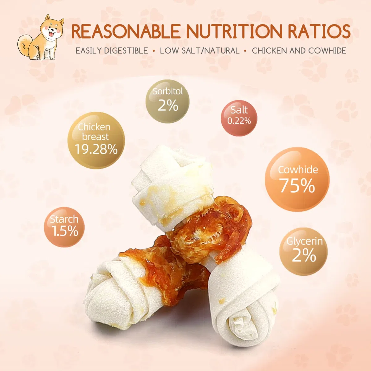 Nobleza - Ossi Masticabili al Gusto di Pollo, Pollo Avvolto in Pelle Grezza Ossa Annodate, Materie Prime Naturali Selezionate, Prelibatezze per Cani Naturali - 6 Pezzi / 600 g