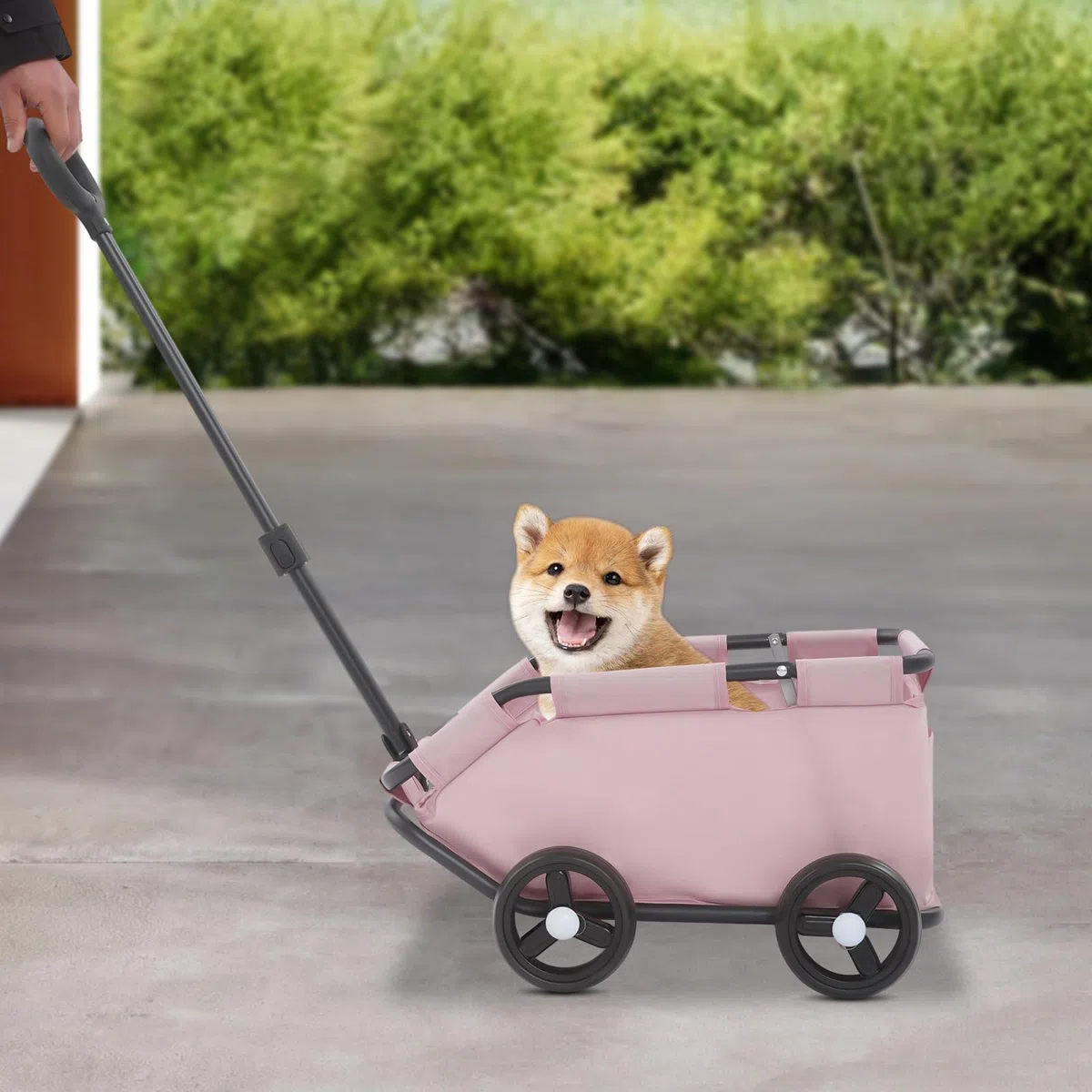 Mini carrello per cani per animali domestici, passeggino per cani pieghevole, carrello della spesa con manico estraibile per esterni, per cani e gatti fino a 10 kg (rosa)