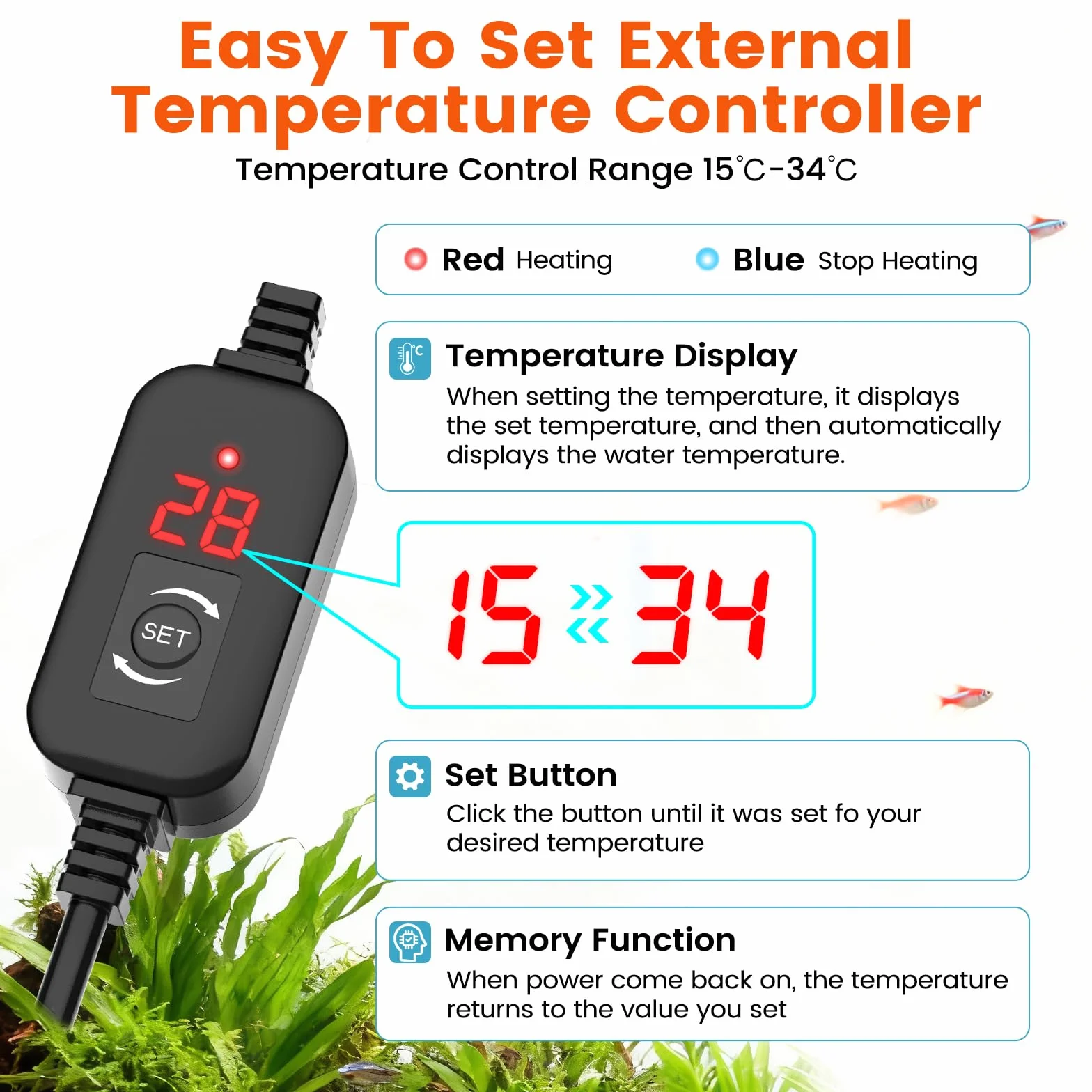hygger Mini Aquarium Heater, 50W Riscaldatore per Acquario con Display Digitale, Regolatore di Temperatura Regolabile Sommergibile Fish Tank Heater for 19-38L Betta Turtle Tanks