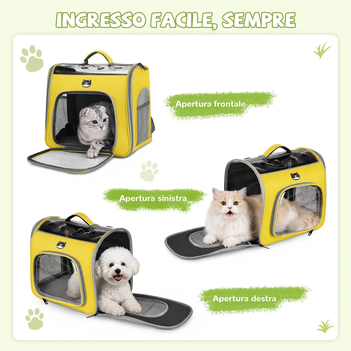 ALLSOPETS Zaino per Cani e Gatti Pieghevole con Finestra Traspirante e Gancio di Sicurezza, Zaino Porta Cane con Apertura Frontale per Viaggio Escursioni Passeggiate (Giallo Limone)