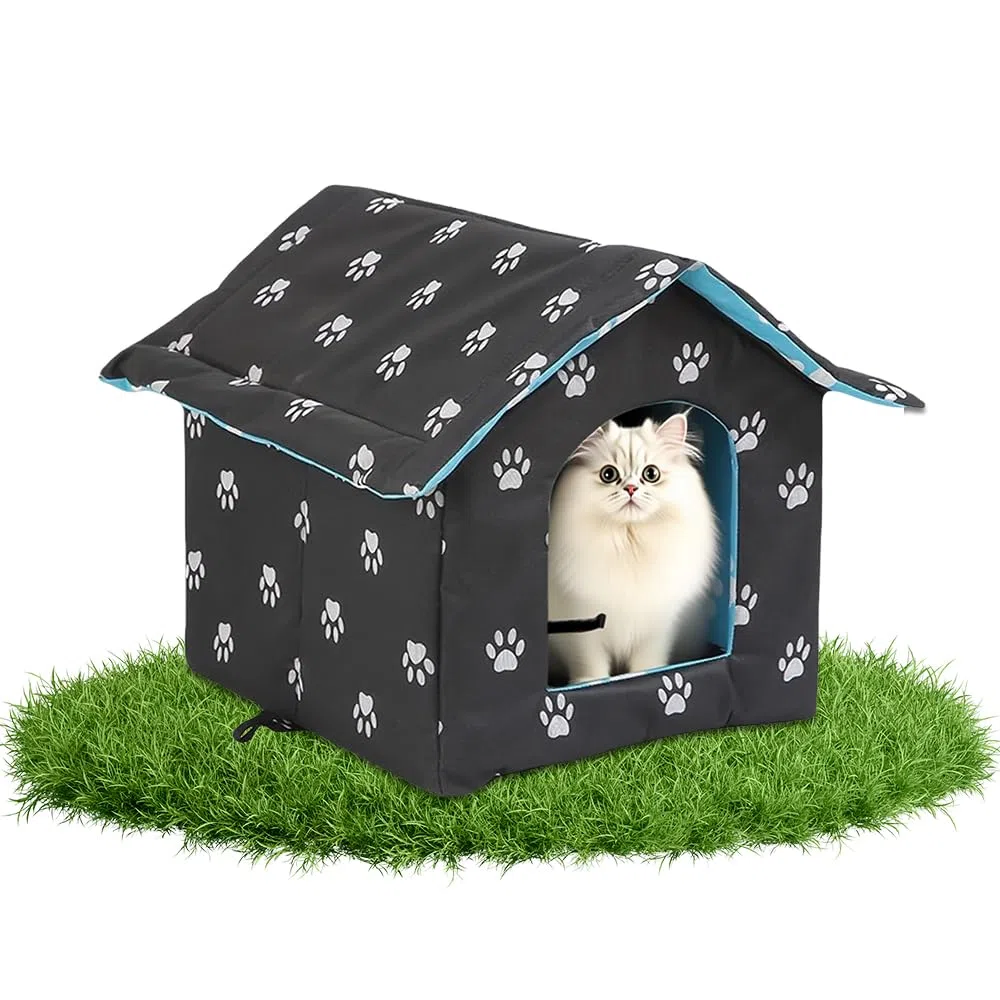 Cuccia Gatto Esterno, Afenau Casetta per Gatti da Esterno con Cuscino Rimovibile, Impermeabile e Caldo, Cuccia per Gatti, cuccia gatti esterno per Animali Domestici E Randagi (L)