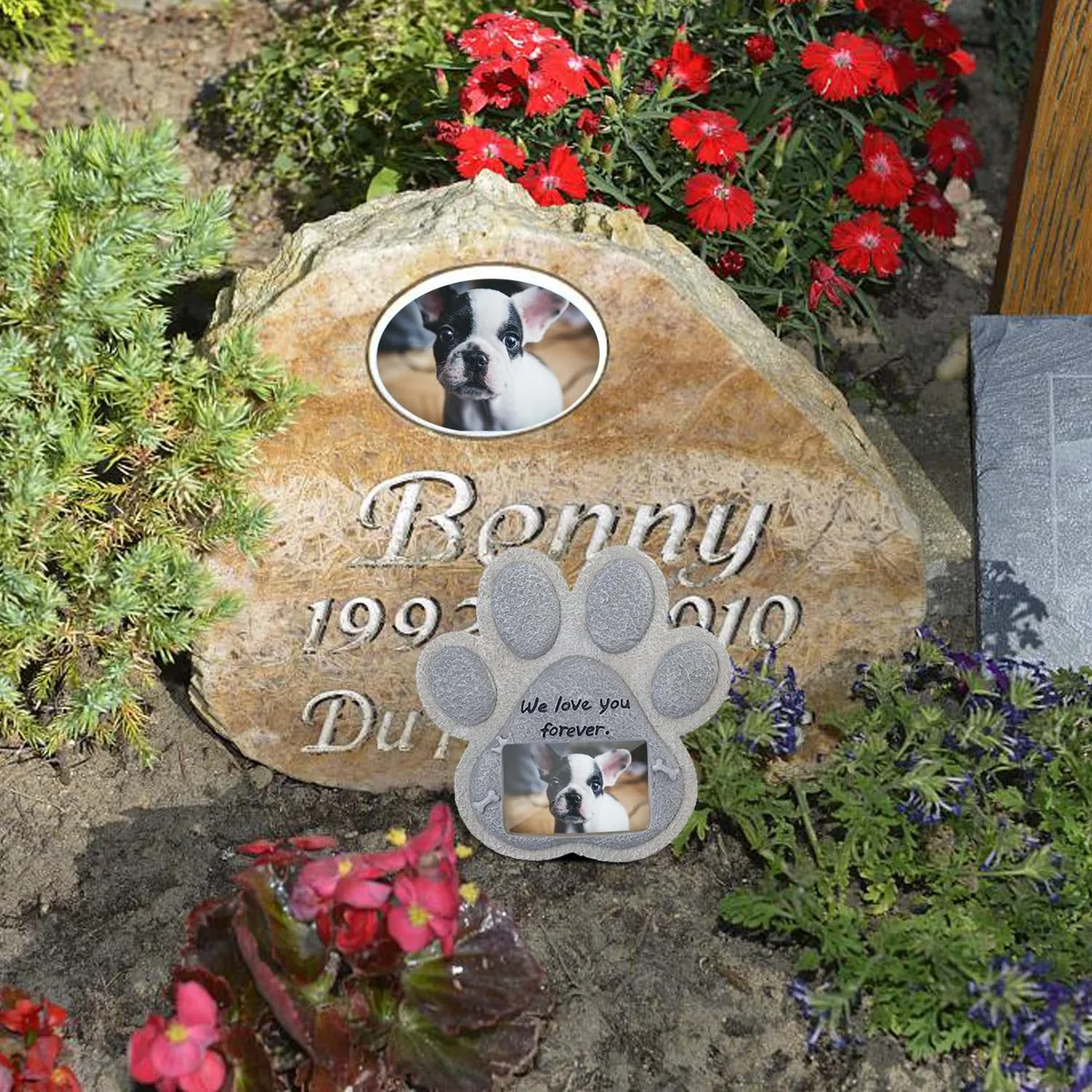 Cane Pietra Tomba, Lapide commemorativa per Cani, Lapide Foto, lapide del del Cucciolo a Resina, lapide 'Animale Domestico per la Decorazione del Cortile, Cane, 15 * 15 cm