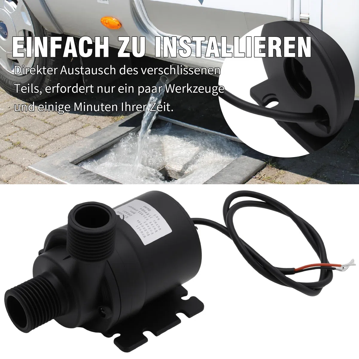 Pompa dell'acqua da 12 V, pompa centrifuga senza spazzole, 1000 l/h, 8 m, in plastica ABS con IP68, per acquario, impianto solare e circuito dell'acqua