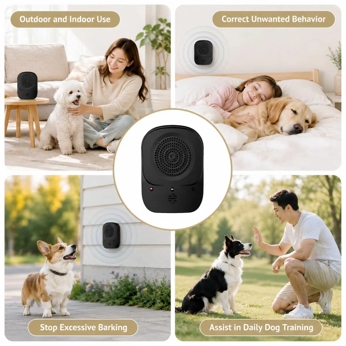 Dispositivo Antiabbaio per Cani, Ultrasuoni per Cani Ferma Abbaio Automatico con 4 modalità Frequenza con Telecomando, Dispositivo Antiabbaio Lungo Raggio 33ft, Interno/Esterno Efficace (Nero)