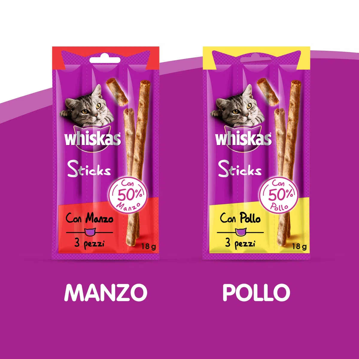 Whiskas Snack per Gatto, Sticks al Pollo, 84 pezzi in Totale ( 28 Confezioni da 18g l'una )