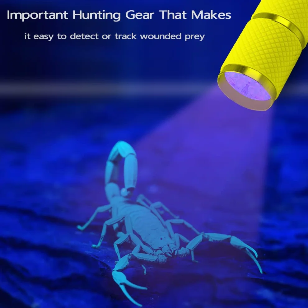 LEAGY 2 Pezzi Mini Torcia UV con 9 LED Batterie - Rilevatore di Urine per Animali Domestici Agenti Fluorescenti Macchie Secche Controllo delle Falsificazioni Banconote Cimici dei Letti ecc (Giallo)